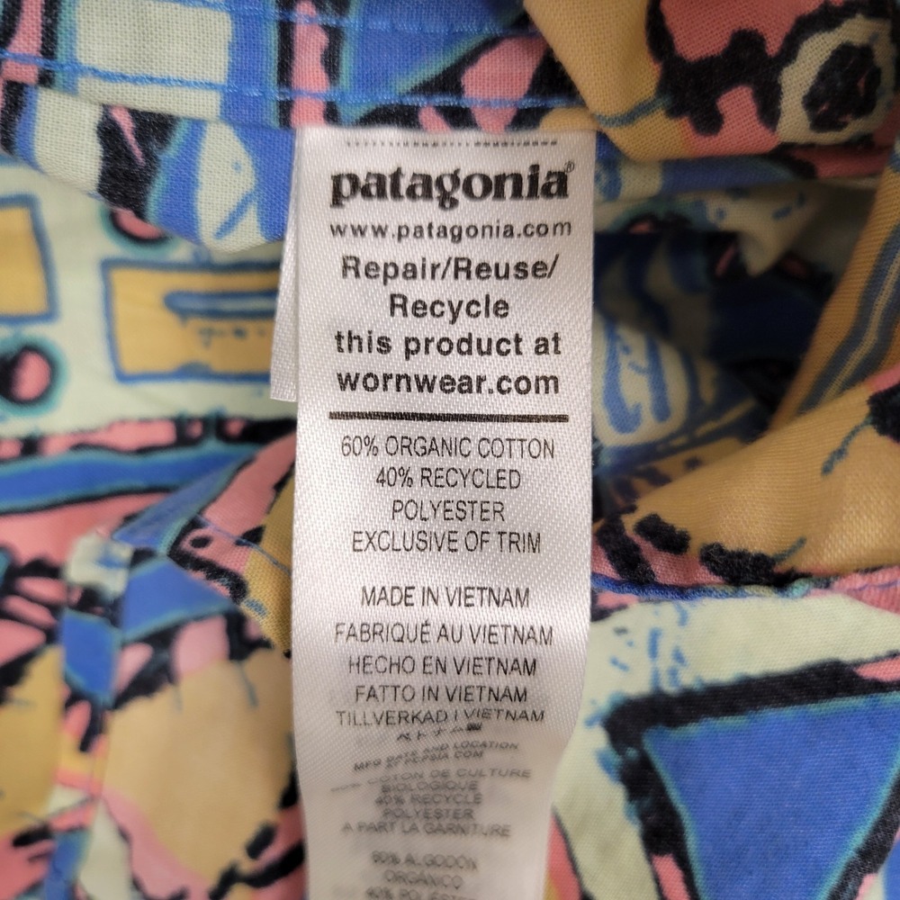 Patagonia Men's Short Sleeve XL Button Up Blue Pink Colorful Southwest Tribal - Picture 5 of 8